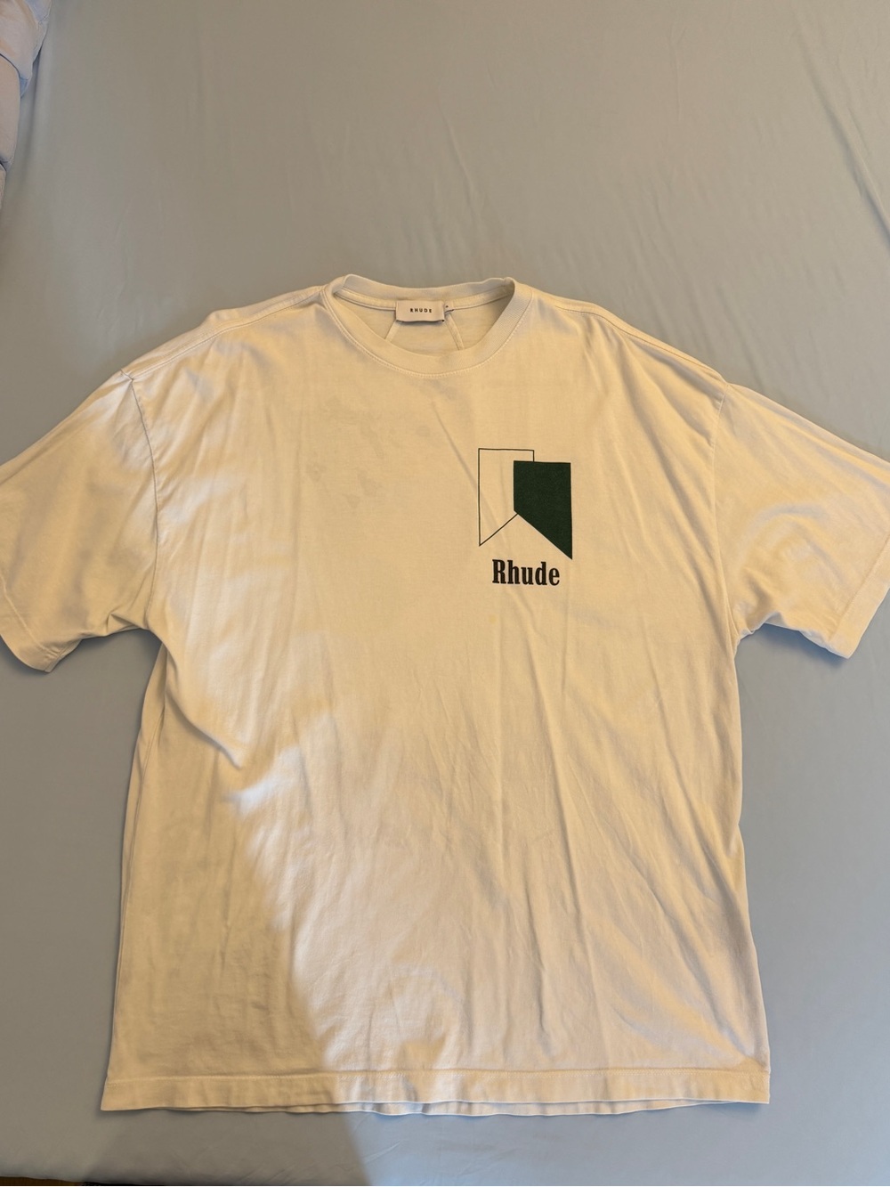 RHUDE | White Short-Sleeve Tee with Dark Green Chest Graphic
